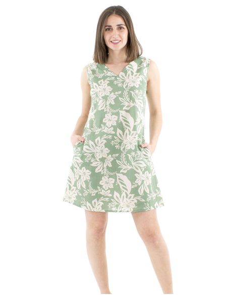 Vestido algodon cuello v estampado althea
