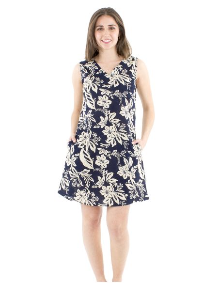 Vestido algodon cuello v estampado althea