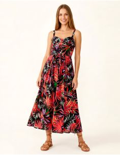 Vestido viscosa tirantes anchos estampado palma 2