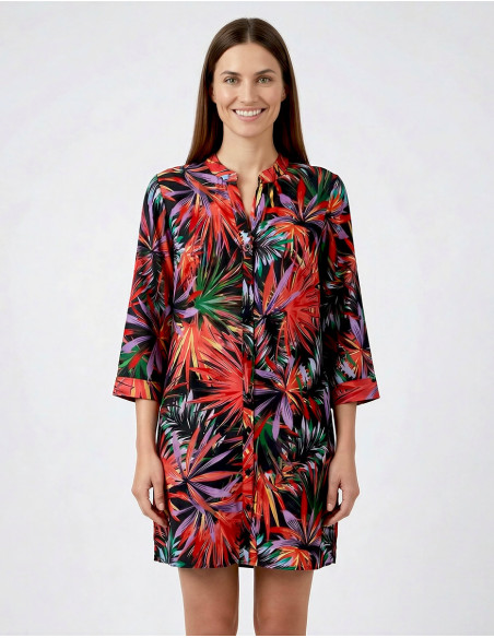 Vestido tunica velo algodon estampado palma