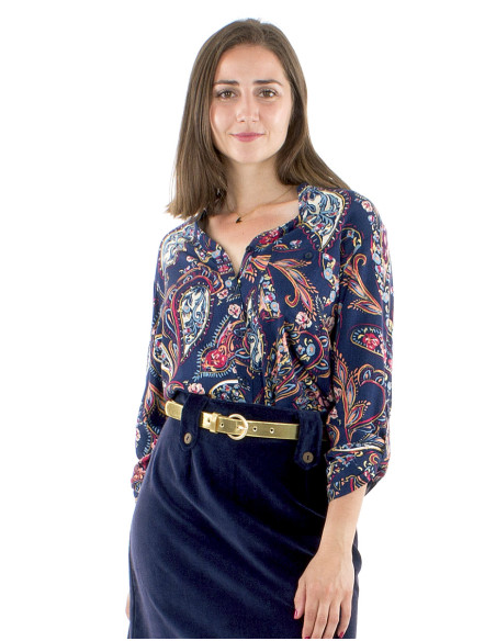Blusa viscosa mangas largas estampado lianas