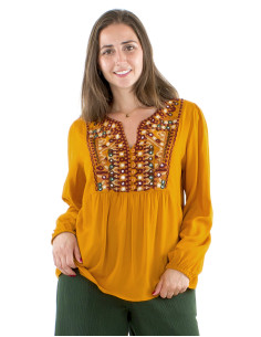 Blusa viscosa twill bordada...
