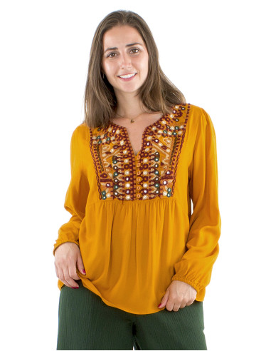 Blusa viscosa twill bordada espejos busto