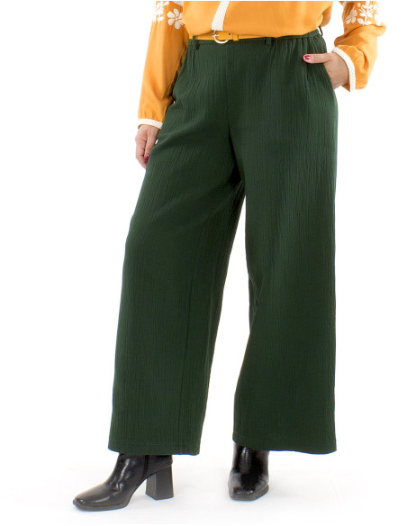 Pantalon algodon bolsillos cinturon 1/2 elastico