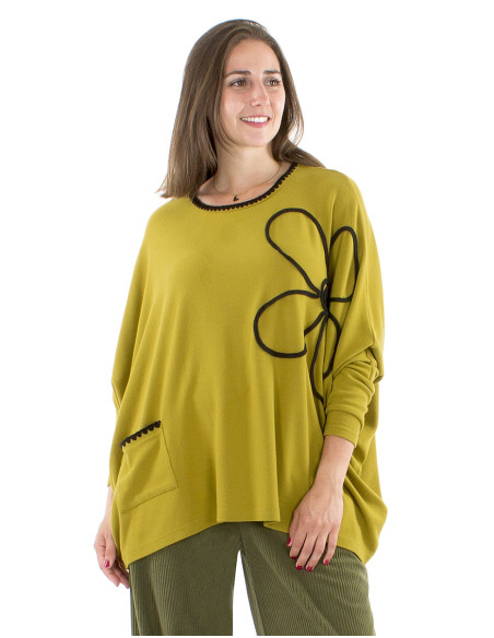 Jersey poncho 65% viscosa 30 % poliester 5% elastano bordado