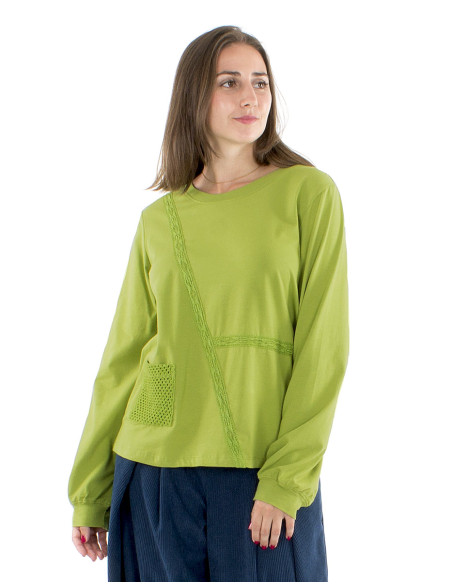 Camiseta algodon mangas largas encaje