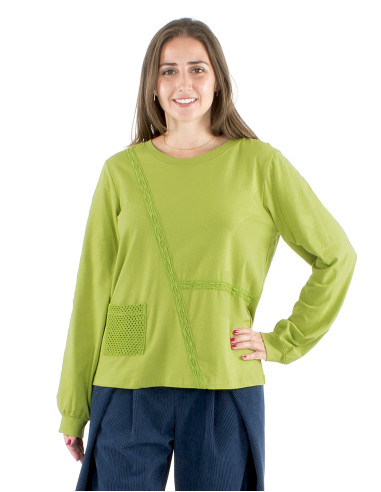 Camiseta algodon mangas largas encaje