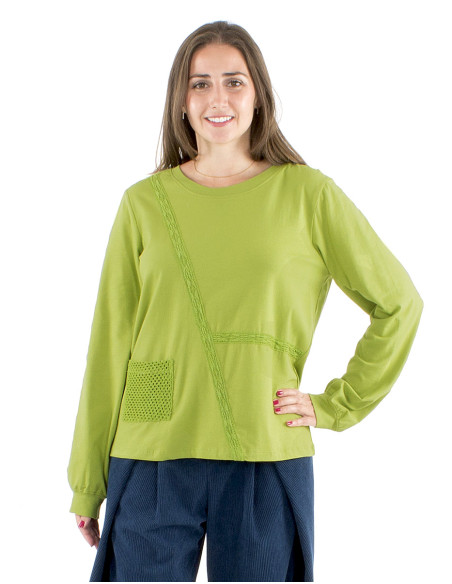 Camiseta algodon mangas largas encaje