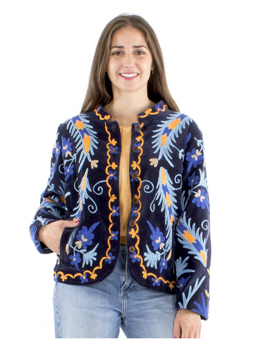 Chaqueta algodon terciopelo corto bordado suzani