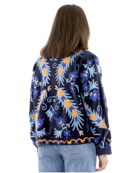 Chaqueta algodon terciopelo corto bordado suzani
