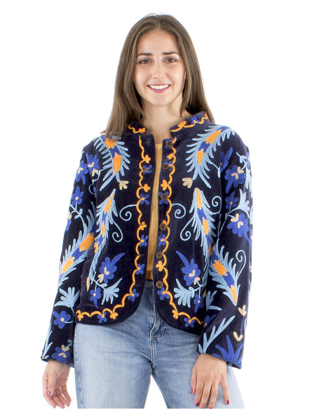 Chaqueta algodon terciopelo corto bordado suzani