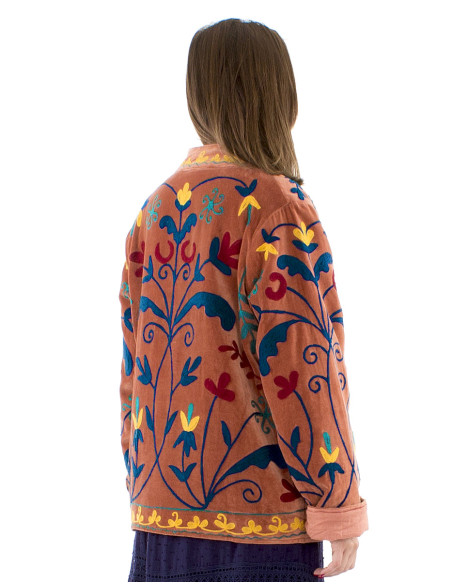 Chaqueta algodon terciopelo corto bordadasuzani acolchado poliester