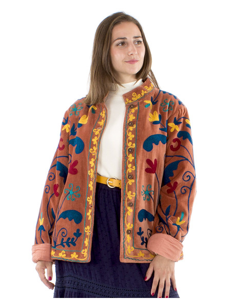 Chaqueta algodon terciopelo corto bordadasuzani acolchado poliester