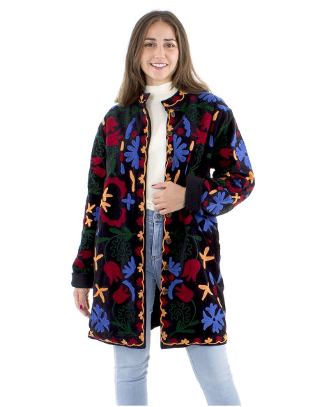 Chaqueta algodon terciopelo corto bordado suzani