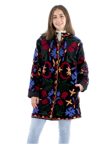 Chaqueta algodon terciopelo corto bordado suzani
