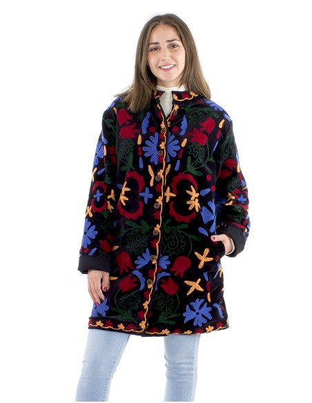 Chaqueta algodon terciopelo corto bordado suzani