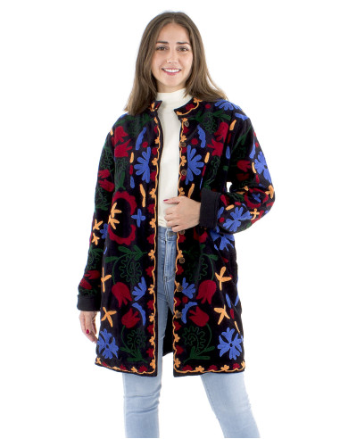 Chaqueta algodon terciopelo corto bordado suzani
