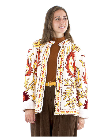 Chaqueta algodon terciopelo corto bordado suzani