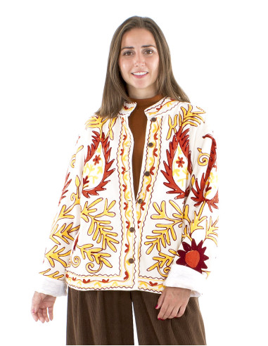 Chaqueta algodon terciopelo corto bordado suzani