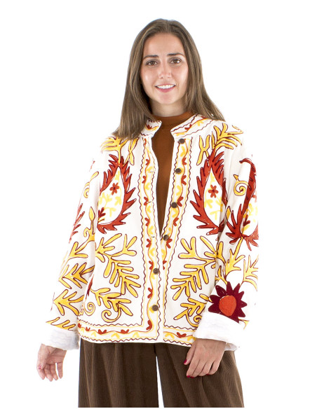 Chaqueta algodon terciopelo corto bordado suzani