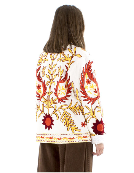 Chaqueta algodon terciopelo corto bordado suzani