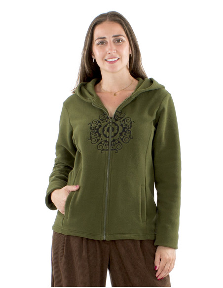 Chaqueta malla poliester polar capucha bordado mandala