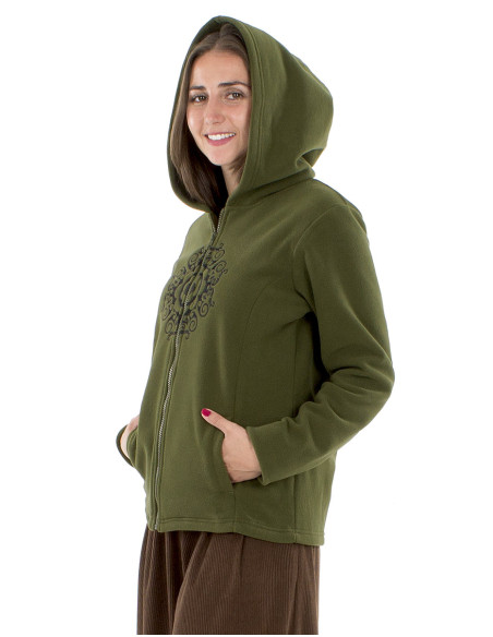 Chaqueta malla poliester polar capucha bordado mandala