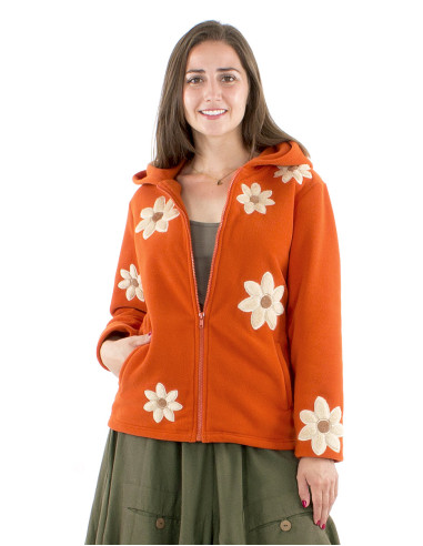 Chaqueta malla poliester polar flores aplicadas