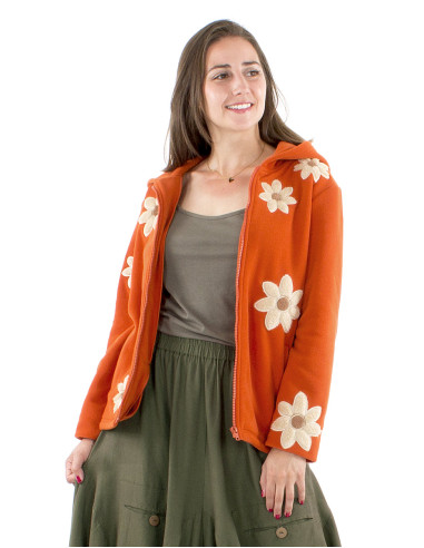 Chaqueta malla poliester polar flores aplicadas