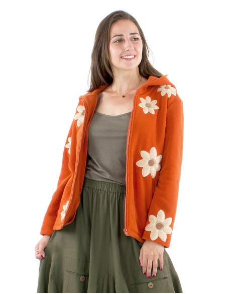 Chaqueta malla poliester polar flores aplicadas