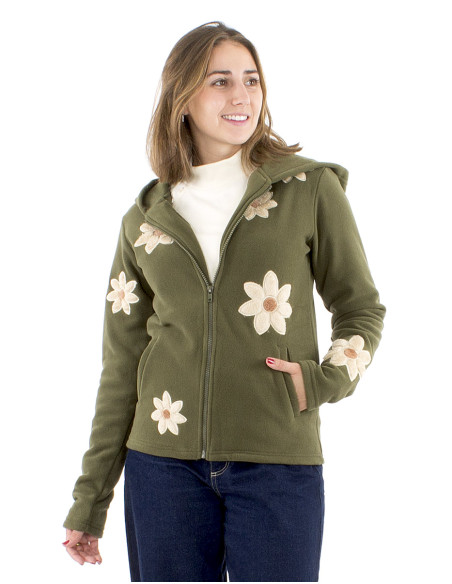Chaqueta malla poliester polar flores aplicadas