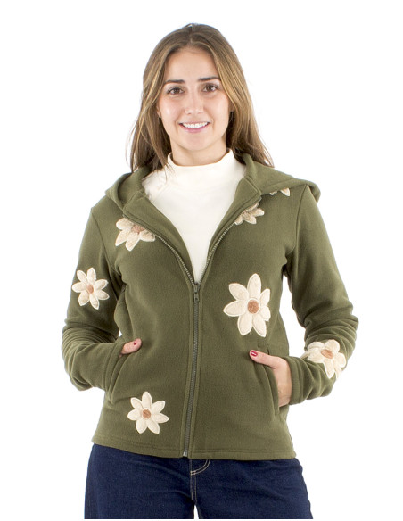 Chaqueta malla poliester polar flores aplicadas