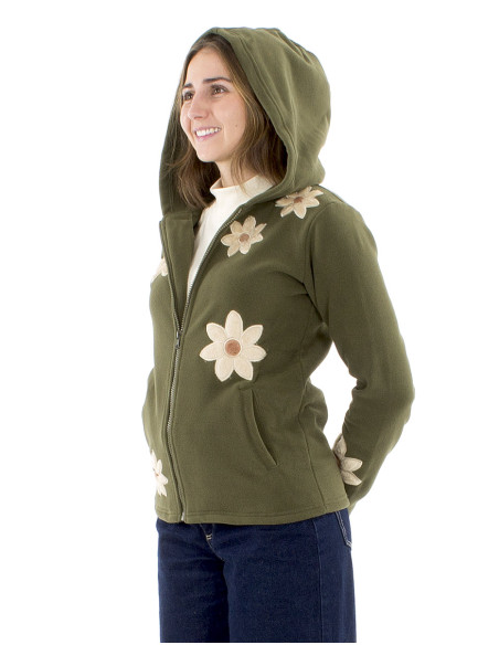Chaqueta malla poliester polar flores aplicadas