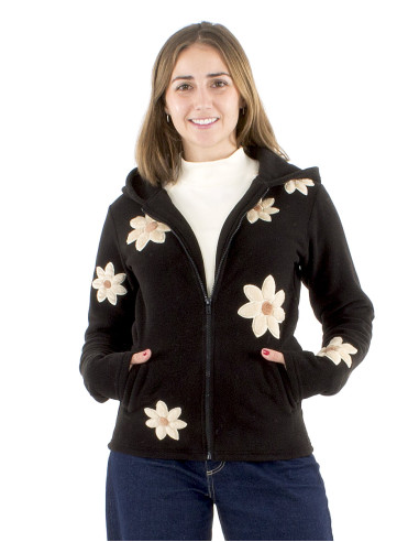 Chaqueta malla poliester polar flores aplicadas