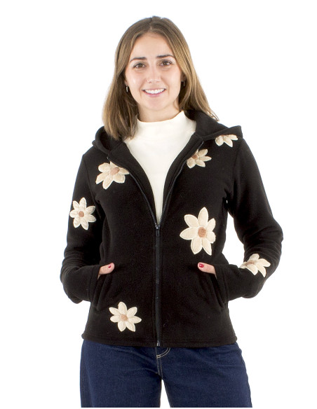 Chaqueta malla poliester polar flores aplicadas
