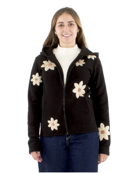 Chaqueta malla poliester polar flores aplicadas