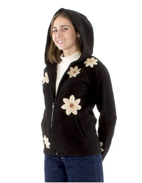 Chaqueta malla poliester polar flores aplicadas