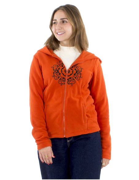 Chaqueta malla poliester polar capucha bordado mandala
