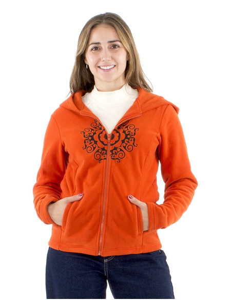Chaqueta malla poliester polar capucha bordado mandala
