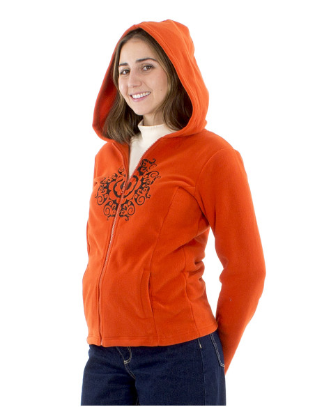 Chaqueta malla poliester polar capucha bordado mandala