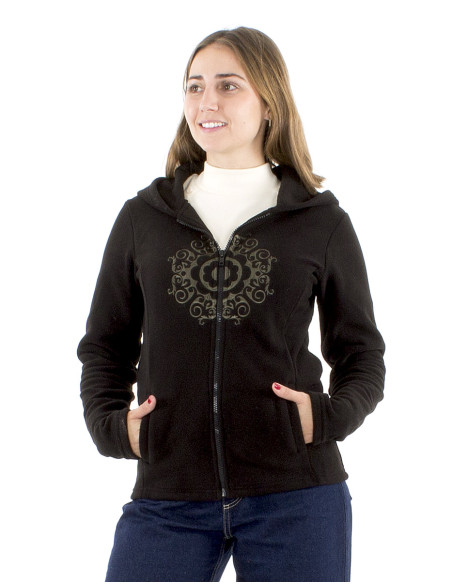 Chaqueta malla poliester polar capucha bordado mandala