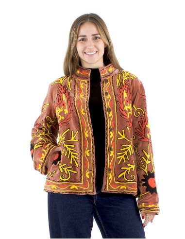 Chaqueta algodon terciopelo corto bordado suzani