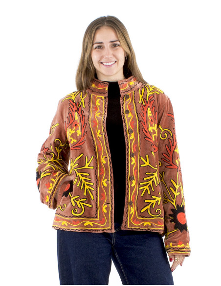 Chaqueta algodon terciopelo corto bordado suzani