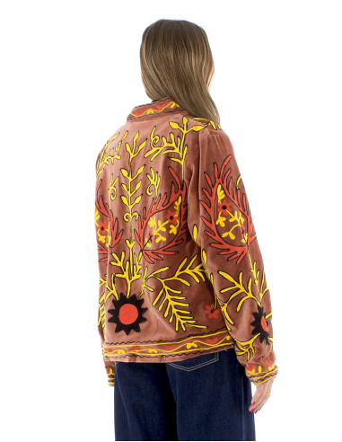 Chaqueta algodon terciopelo corto bordado suzani