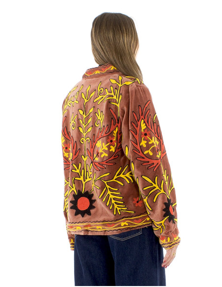 Chaqueta algodon terciopelo corto bordado suzani