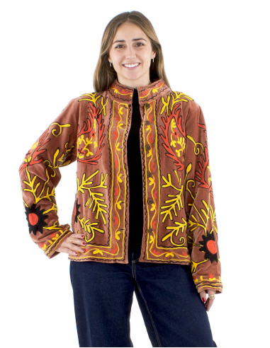 Chaqueta algodon terciopelo corto bordado suzani