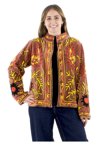 Chaqueta algodon terciopelo corto bordado suzani