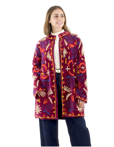 Chaqueta algodon terciopelo corto bordado suzani