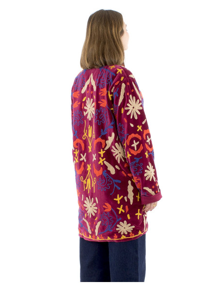 Chaqueta algodon terciopelo corto bordado suzani