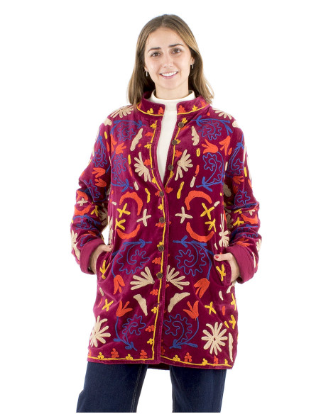 Chaqueta algodon terciopelo corto bordado suzani